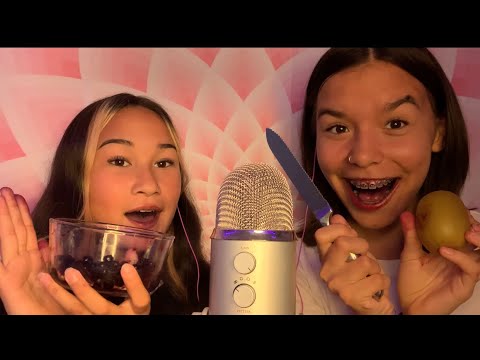 ASMR eating fruit with my friend:) 🍎 🍌 🍉 (RAMBLING, MOUTH SOUNDS)