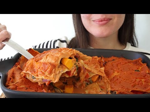 ASMR Eating Sounds: Vegetable Lasagne (No Talking)