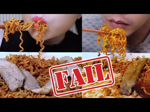 ASMR *FAIL* Samyang Spicy Cheese Noodles with Tuna Roes, CHEWY STICKY EATING SOUNDS | LINH-ASMR