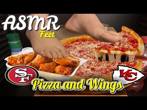 PIZZA AND WINGS SUPER BOWL (No Talking) SATISFYING SQUISHING SOUNDS |ASMR FEET