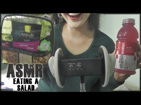 ASMR Eating Caesar Salad & Vitamin Water - Eating Sounds/ Drinking Sounds (3DIO BINAURAL)