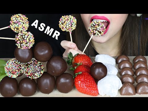 ASMR CAKE POPS, SNOWBALL MOCHI, CHOCOLATE BITES & STRAWBERRIES (EATING SOUNDS) No Talking 먹방