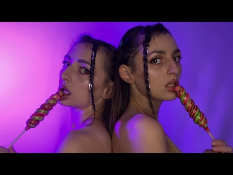🔥 ASMR double Sucking the lollipop in your ears 🔥My sister ❤️