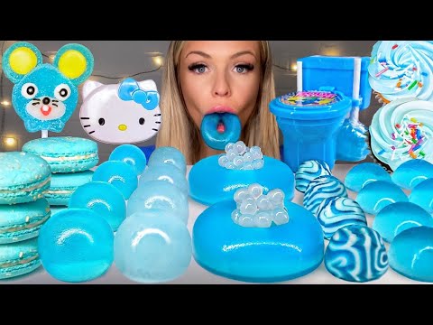 ASMR CLEAR & BLUE FOOD, TWIST CANDY POP, ICE EATING, CUPCAKE, POPPING BOBA JELLY MUKBANG 먹방 HUNNIBEE