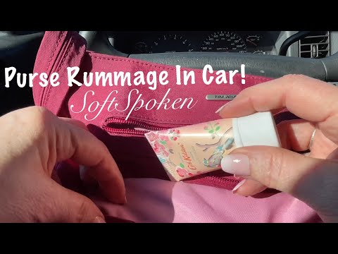 ASMR Purse Rummage (SoftSpoken) Close up purse rummage in the car! Makeup, keys & so much more!
