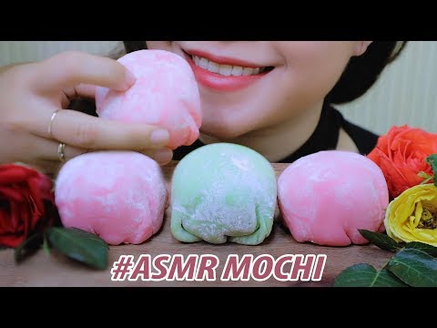 ASMR eating MOCHI (rasberry and matcha flavors) SOFT STICKY EATING SOUNDS | LINH-ASMR