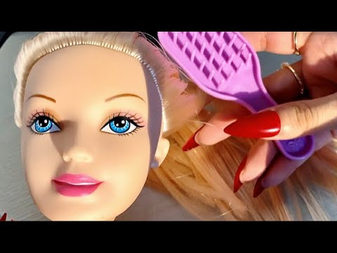 ASMR Long Nails Barbie Hair Brushing, Scalp Massage, Face Tapping (soft spoken)