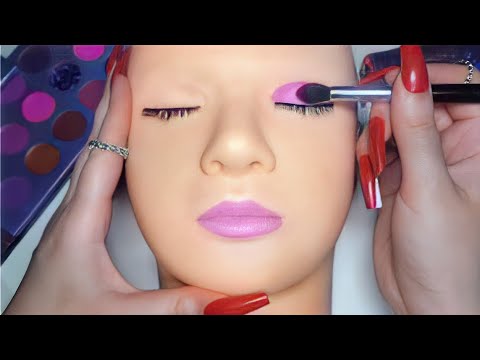 [ASMR] Purple Makeup on Mannequin Head (whispering, tapping, makeup sounds) to help you relax