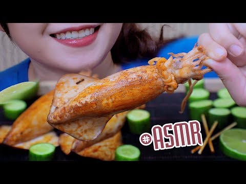 ASMR Squid stuffed with Samyang Fire noodles , CHEWY CRUNCHY EATING SOUNDS | LINH-ASMR