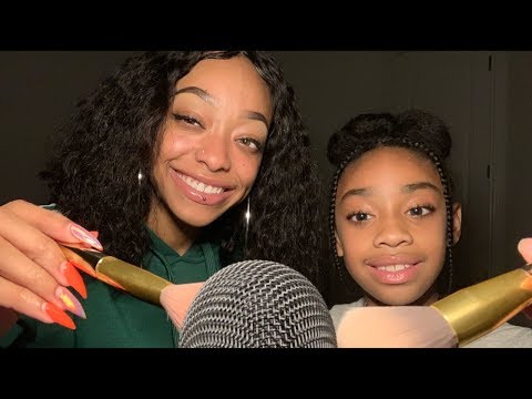 ASMR | Double mic brushing & Mouth sounds ft my sissy ❤️ (DOUBLE TINGLES)