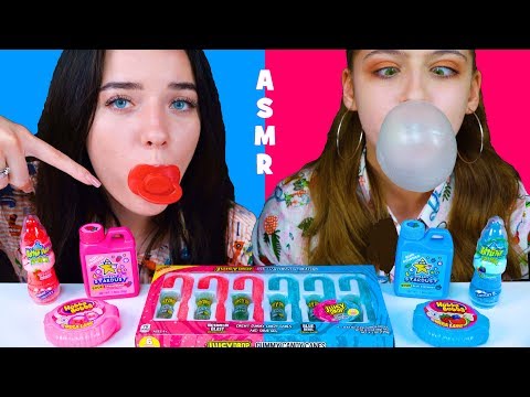 ASMR Red Food VS Blue Food Chewing Party HUBBA BUBBA RACE, GUM POWDER