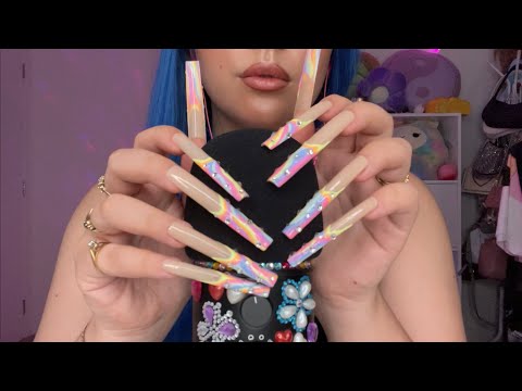ASMR mic scratching with REALLY LONG NAILS 💚🌈💖 ~foam cover, fluffy cover, no cover~ | No Talking