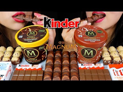 ASMR MAGNUM ICE CREAM + KINDER CHOCOLATES 초콜릿 아이스크림 리얼사운드 먹방 | Kim&Liz ASMR