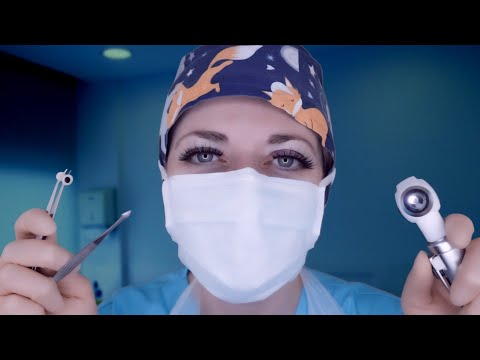 ASMR Ear Exam and Grommet Insertion Surgery for Ear Infection - Otoscope, Latex Gloves, Ear Drops