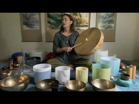 Sound Healing Meditation with Rain | Sound Bath with Crystal and Tibetan Singing Bowls and Drums