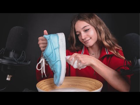 ASMR - CLEANING MY SNEAKERS! (Tingly water and sponge sounds)