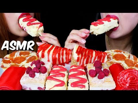 ASMR RED & WHITE FOODS (CHEESECAKE, PIZZA, JELLY, MACARON CAKE, ICE CREAM) 리얼사운드 먹방 | Kim&Liz ASMR