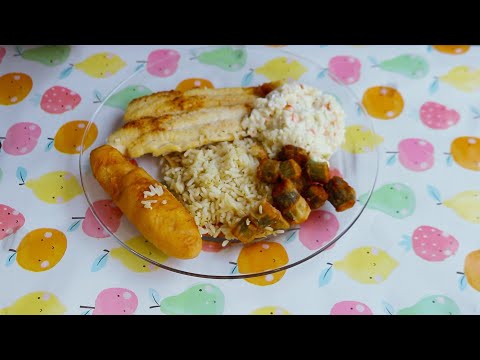 GRILLED WHITE FISH SEASONED RICE WITH OKRA ASMR EATING SOUNDS