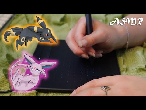 ASMR ✏️ Drawing Espeon & Umbreon (Pencil Sounds, Ear-to-Ear Whispers)