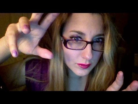 ASMR Super Close-up Tingly Hand Movements, Face Pokes, Face Brushing with Unintelligible Whispering