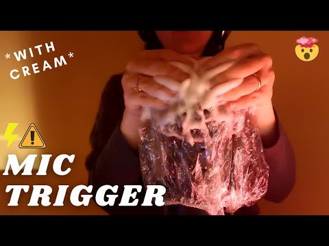 ASMR -  RUBBING AND BRUSHING WITH LOTS OF CREAM ON MIC | Super Tingly | Crinkles Sounds