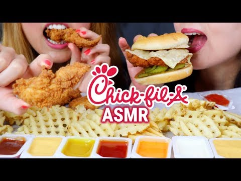 ASMR Eating Chick-Fil-A Chicken Strips and Spicy Chicken Sandwich *NO TALKING* MUKBANG