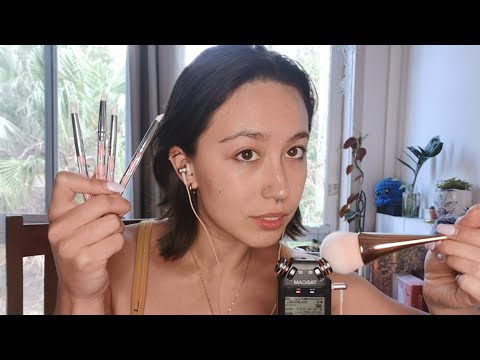ASMR | Clicky Whispers + Brushing ur Ears (big fat fluffy brush, silicon poking, mouth sounds)