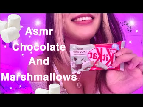 ASMR Eating Chocolate + Marshmallows Mouth Sounds/Tapping (No Talking)