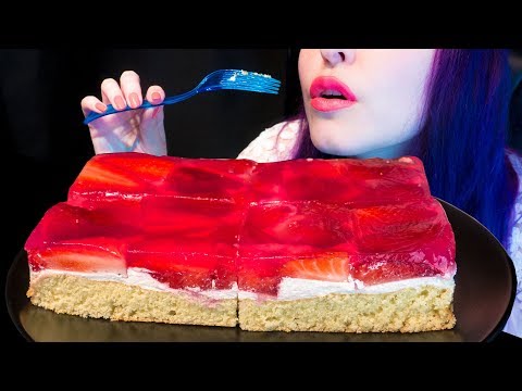 ASMR: Foamy Strawberry Cream Cake | Jello Strawberries 🍓 ~ Relaxing Eating Sounds [No Talking|V] 😻