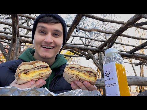 ASMR Mukbang while Eating in Public (NYC Breakfast Sandwich)