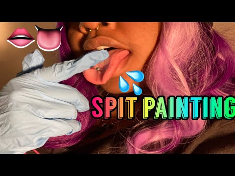 ASMR Spit Painting with Gloves (fast mouth sounds edition ) 🧤💦👅