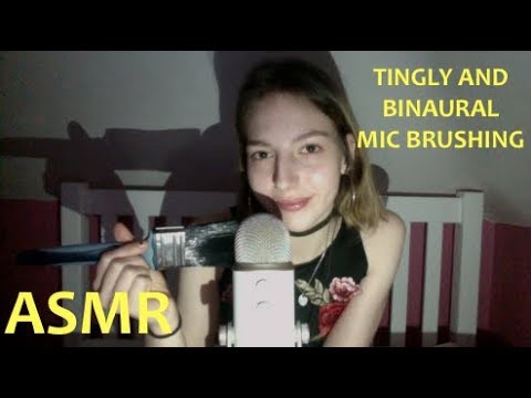 ASMR Binaural Mic Brushing with Close Whispers (tingly mouth sounds)