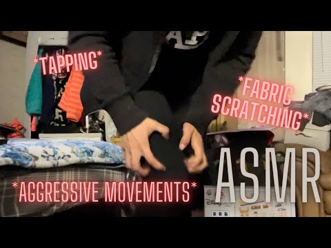 ASMR fast & aggressive fabric scratching on leggings + mouth sounds,hand movements
