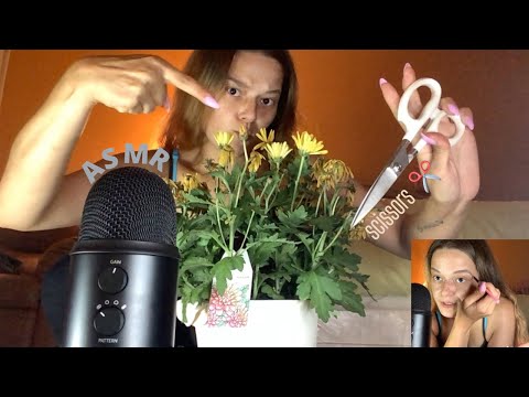 ASMR flower plant 🌱 trimming & doing my eyebrows + moisturizing + scissor✂️ cutting sound