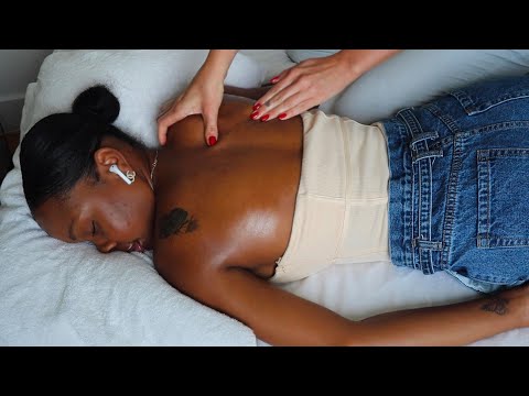 ASMR *instant sleep* back scratch and oil massage on Breona (whisper)