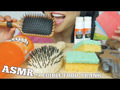 ASMR 7 MOST POPULAR FOOD PRANK Glue Hairbrush Sponge Deodorant (EATING SOUNDS) NO TALKING | SAS-ASMR
