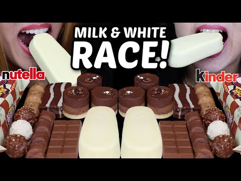ASMR MILK & WHITE CHOCOLATE RACE! BIG ICE CREAM BARS, MINI MOUSSE CAKES, NUTELLA, KINDER, FERRERO 먹방