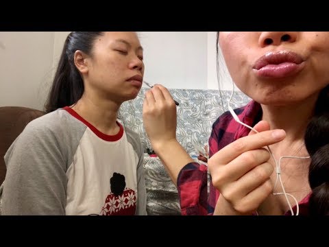 ASMR Applying Different Lipsticks on My Cousin! Some Puckering Sounds, not enough in my opinion!