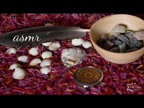 ASMR on carpet (fabric scratching, feather, shells, rocks, water sounds)