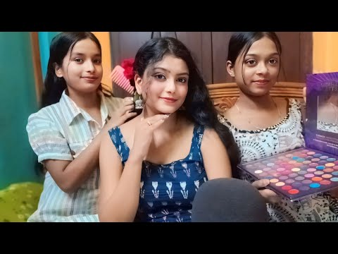 ASMR My Two Sister Doing My Face Makeup And Hairstyle 💄💇‍♀️