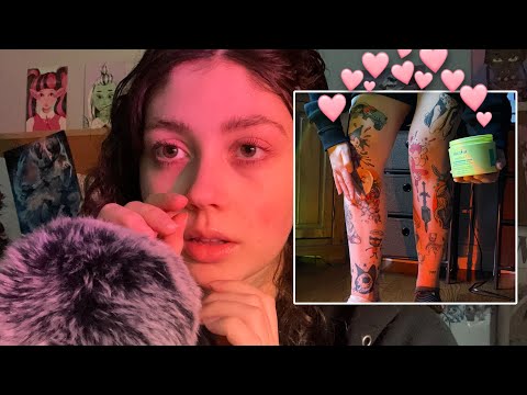 ASMR | Putting Makeup on My Tattoos, Tracing, Body Massage, and Makeup/Hair Play ( mouth sounds + )