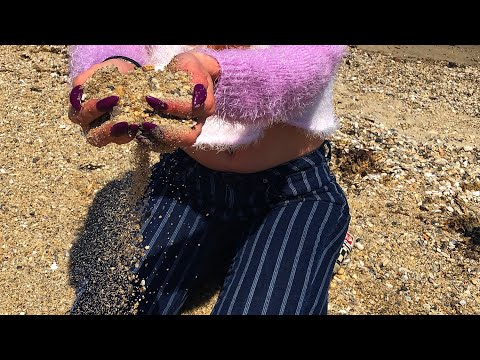 ASMR at the beach, playing w sand and ocean sounds