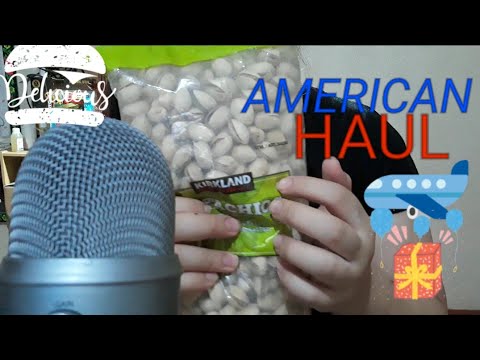 ASMR AMERICAN  PRODUCT HAUL ( ULTIMATE TAPPING + PISTACHIOS EATING SOUND)