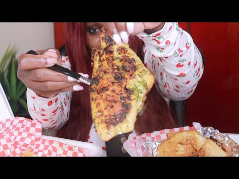 TRYING RED SNAPPER CAJUN FRIES ASMR EATING SOUNDS