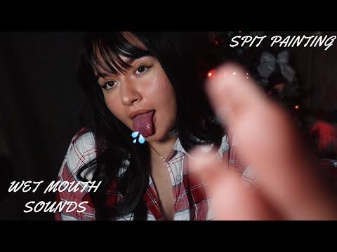 SPITTY SPIT PAINTING ❤️ ASMR WET MOUTH SOUNDS, TONGUE CLICKING, FLUTTERING| FAST&AGGRESSIVE TRIGGERS