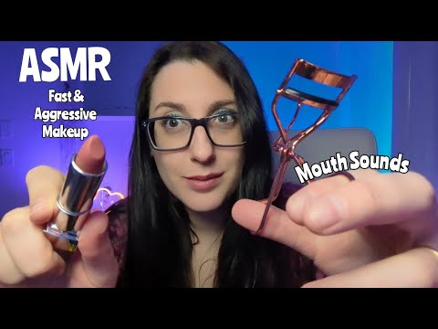 FAST AND AGGRESSIVE DOING YOUR MAKE UP ASMR  (with hand movements and mouth sounds)