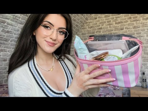 ASMR What’s In My Travel Makeup Bag? 💖 Whispering, Tapping