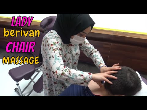 ASMR female chair physiotherapy massage + lady berivan back, neck, shoulder, arm, palm, head massage