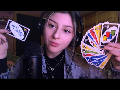 ASMR UNO! playing cards, shuffling, tapping, counting, versing you in uno lol