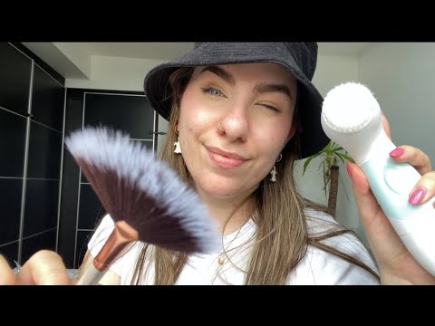 ASMR bff does your makeup and skincare